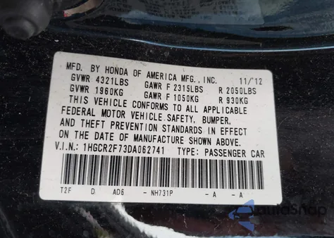 2013 Honda Accord Ex from USA, damaged, VIN 1HGCR2F73DA062741
